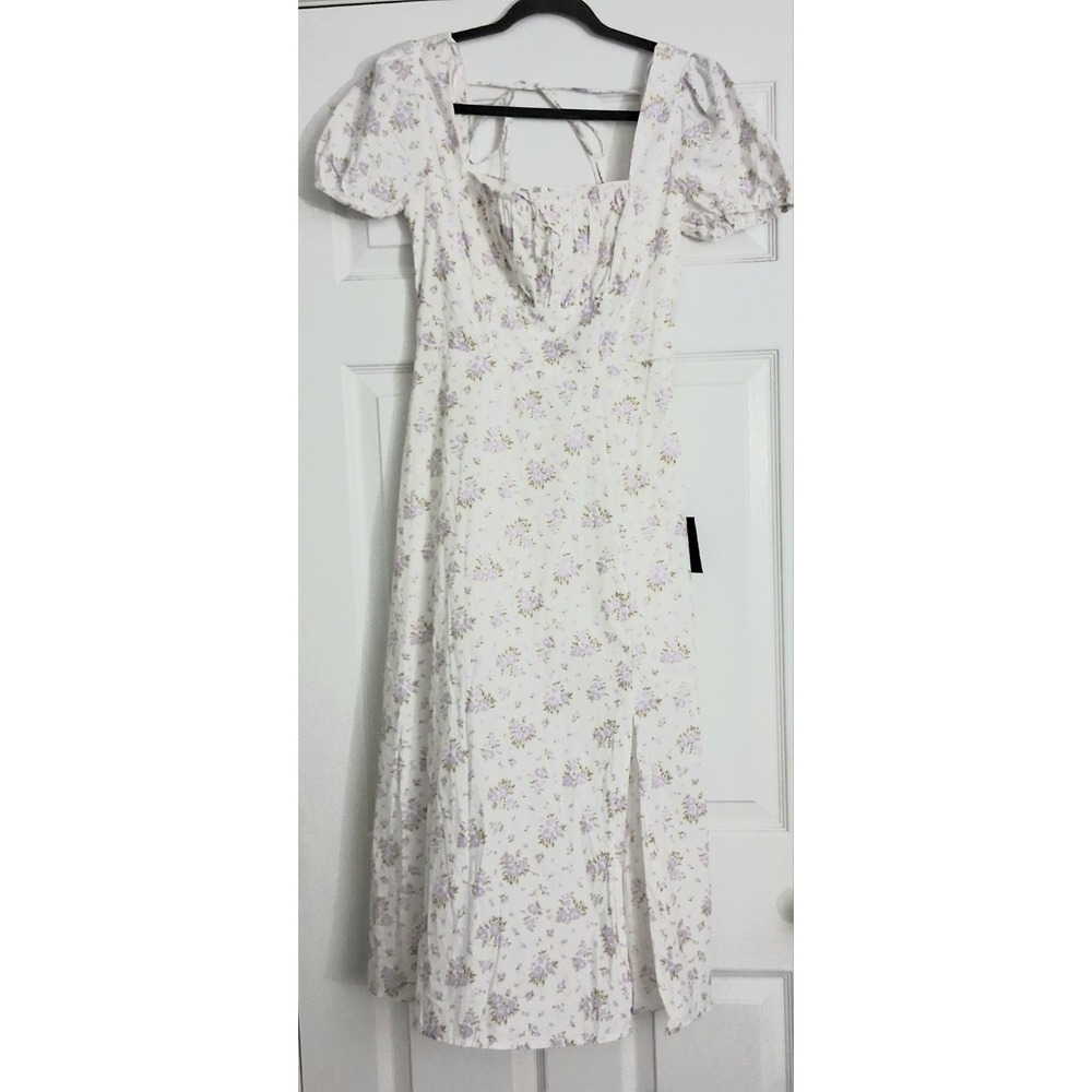Lulus Floral Dress Women's Size XS White Darling Appeal Milkmaid Cottagecore NEW